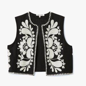 Black Embroidered Crew Neck Sleeveless Crop Top by Olé (Koton)